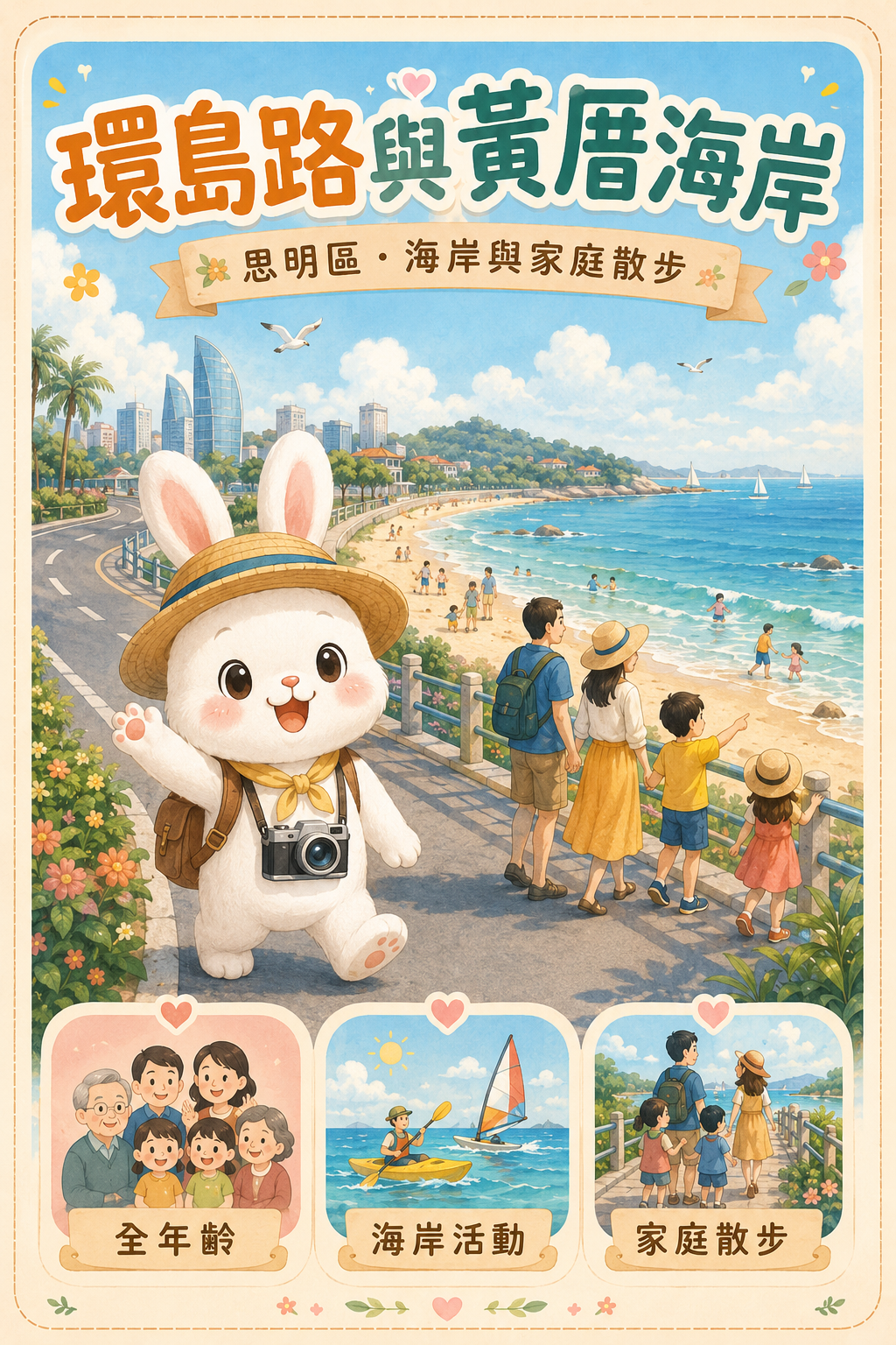 环岛路与黄厝海岸亲子休闲插画
