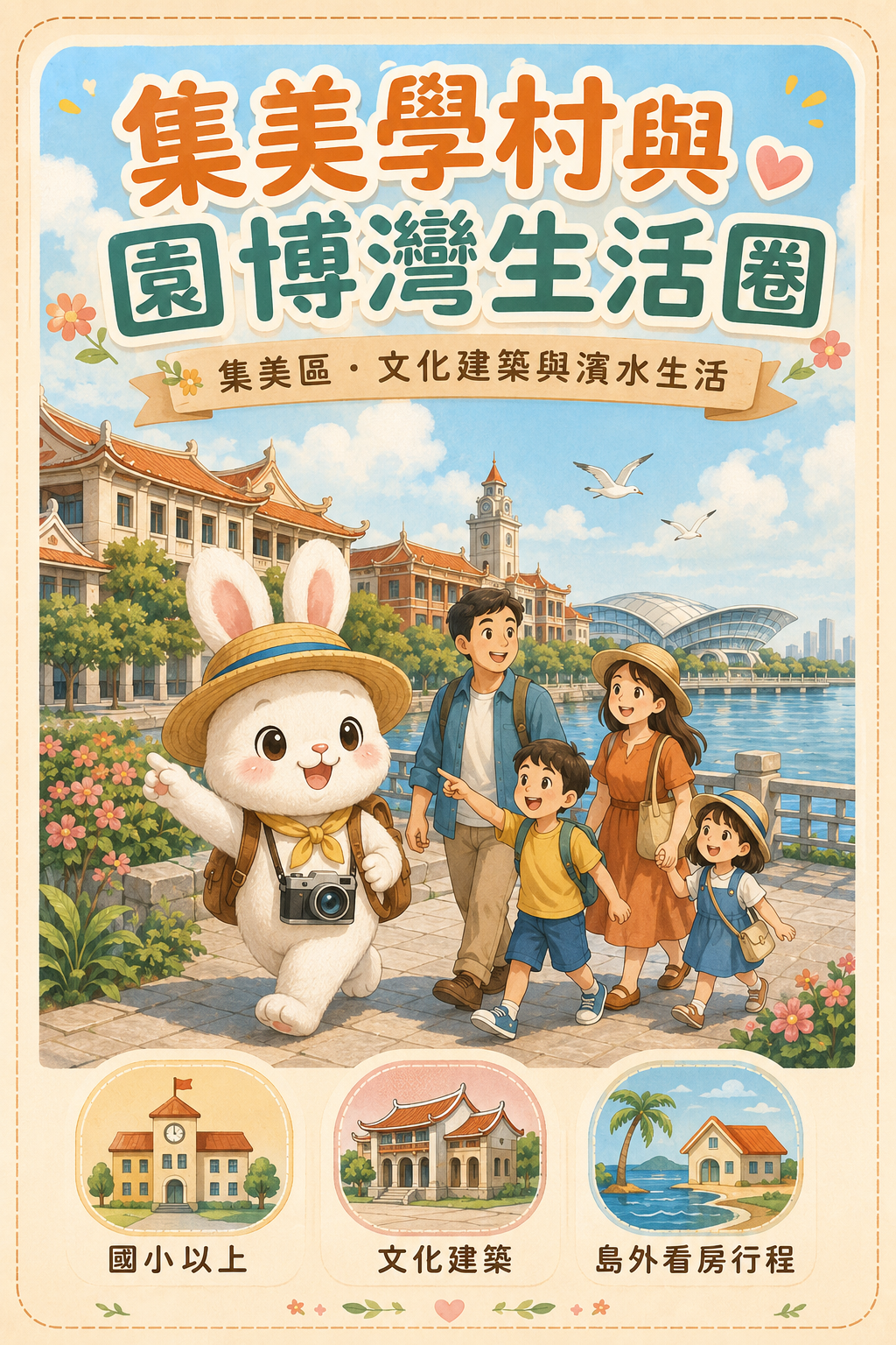 集美学村与园博湾生活圈亲子休闲插画