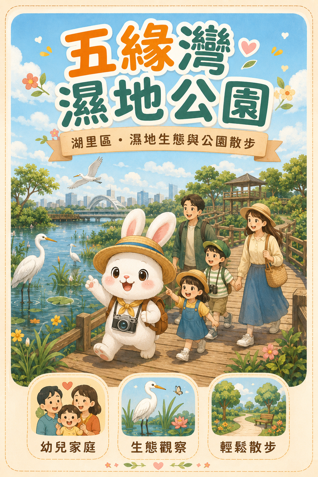 五缘湾湿地公园亲子休闲插画