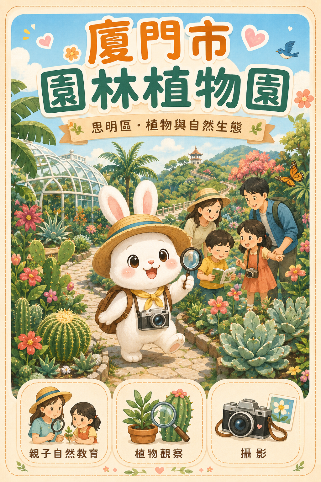 厦门市园林植物园亲子休闲插画