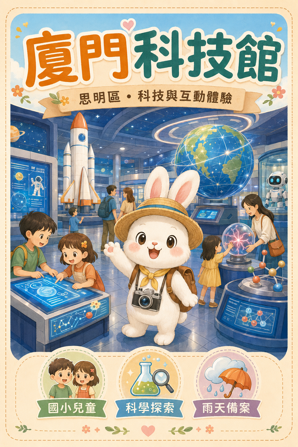 厦门科技馆亲子休闲插画