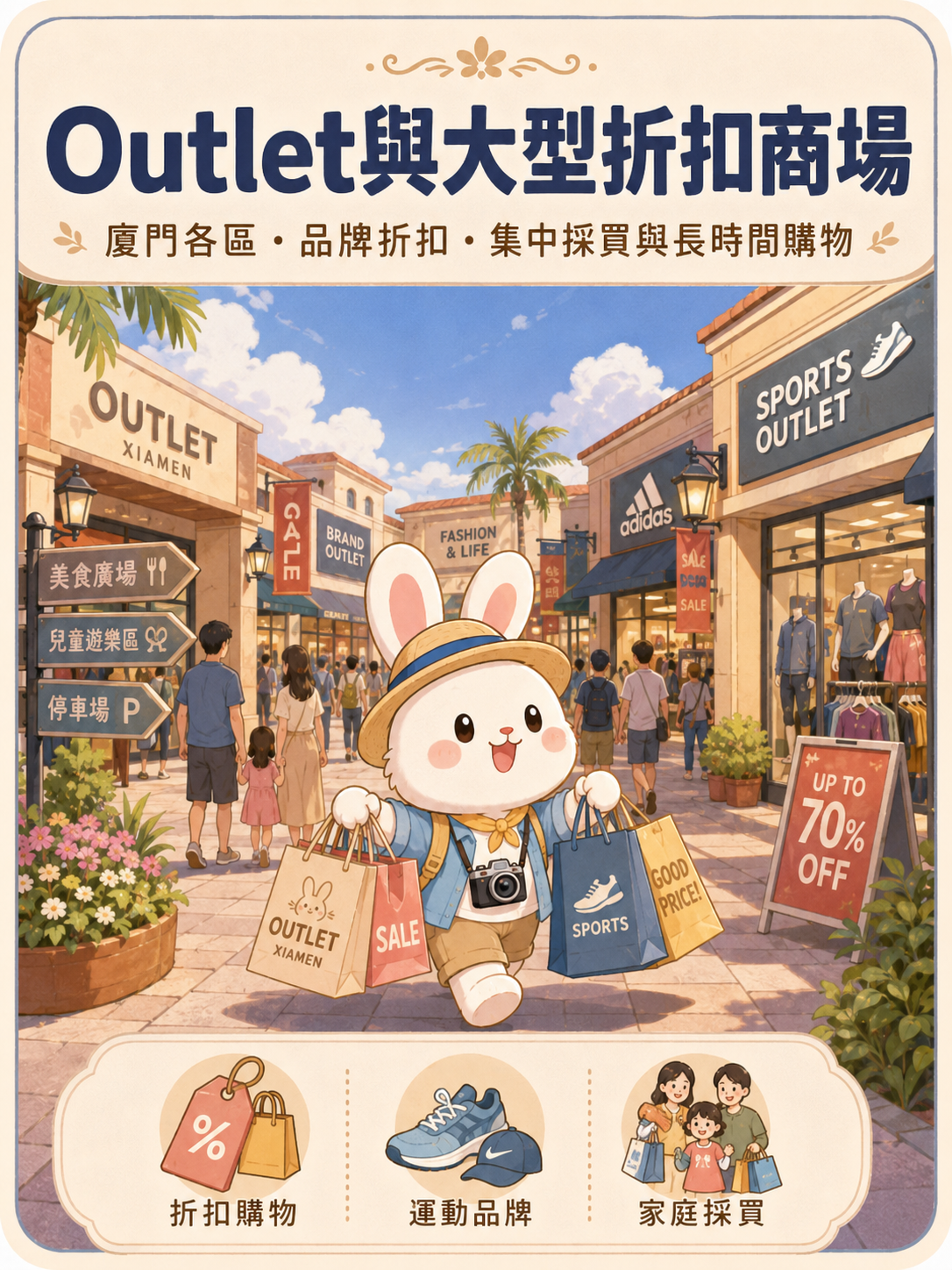Rachel 原创插画:Outlet与大型折扣商场购物情境