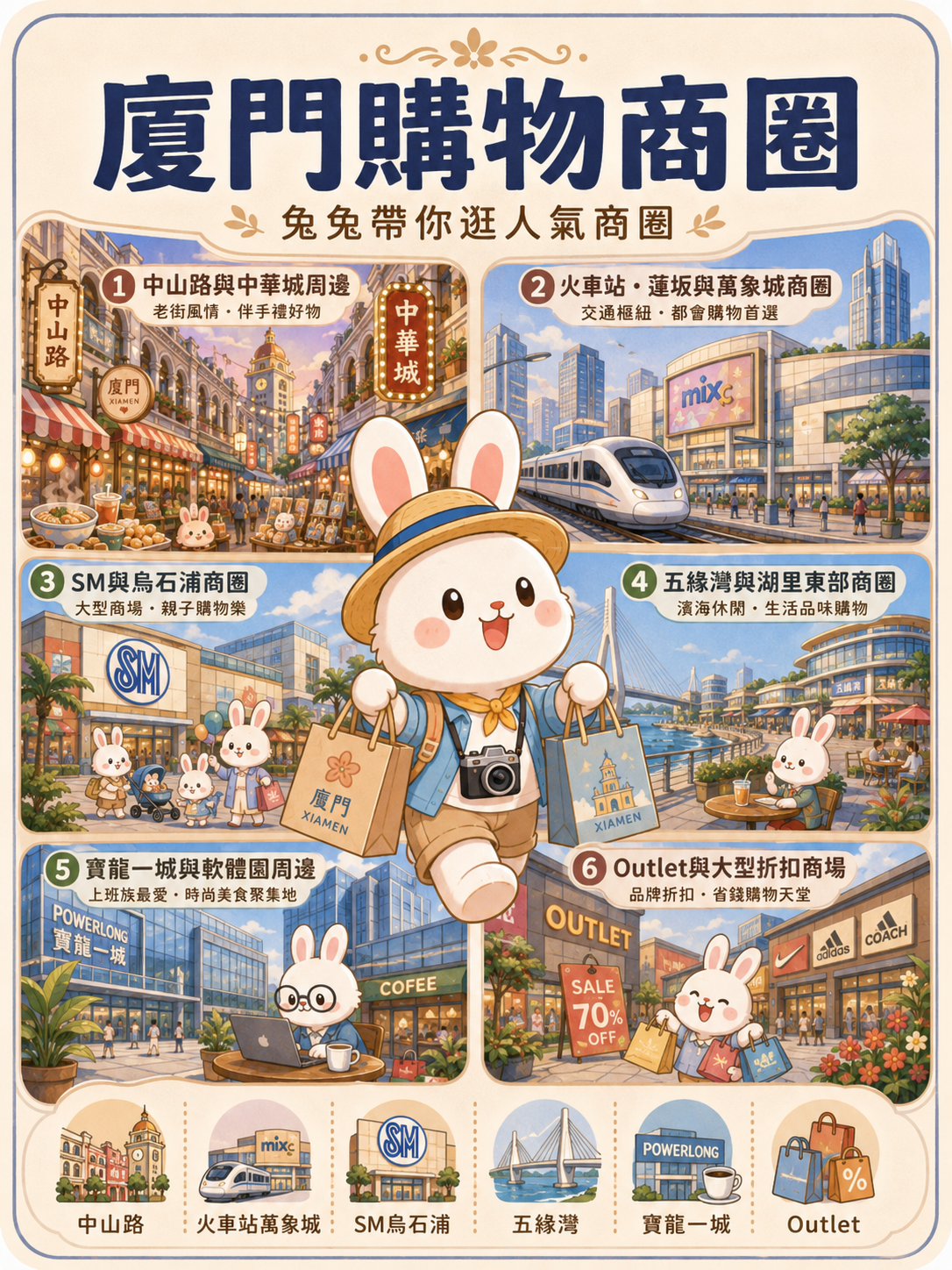 Rachel 原创厦门购物商圈导览插画