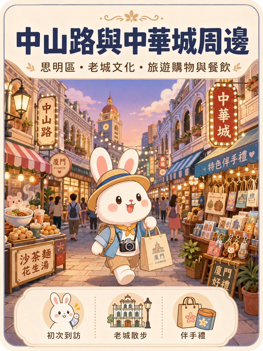 Rachel 原创插画:中山路与中华城周边老街、购物与餐饮情境