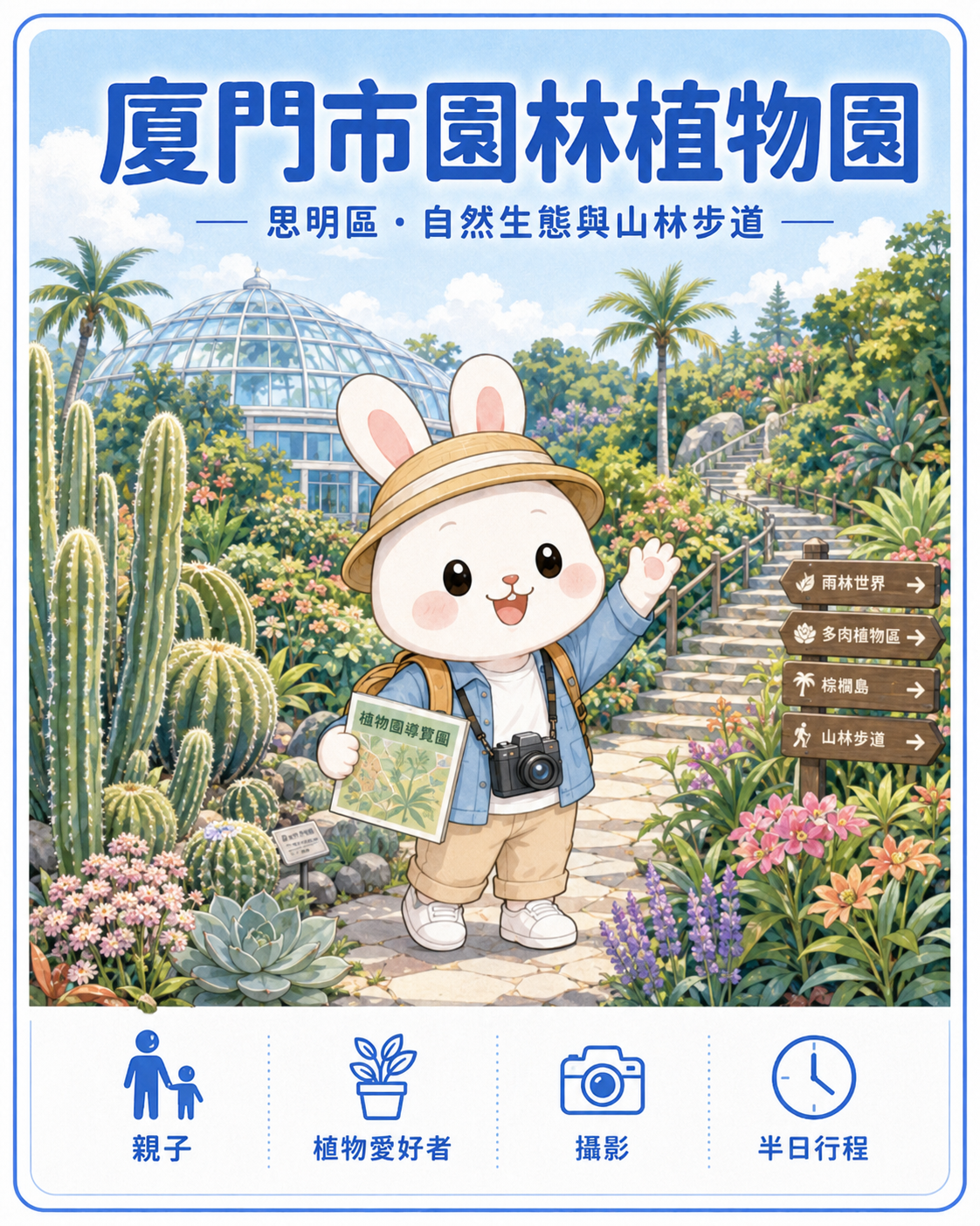 厦门城市与山海生活情境,作为厦门市园林植物园旅游介绍的版面图片