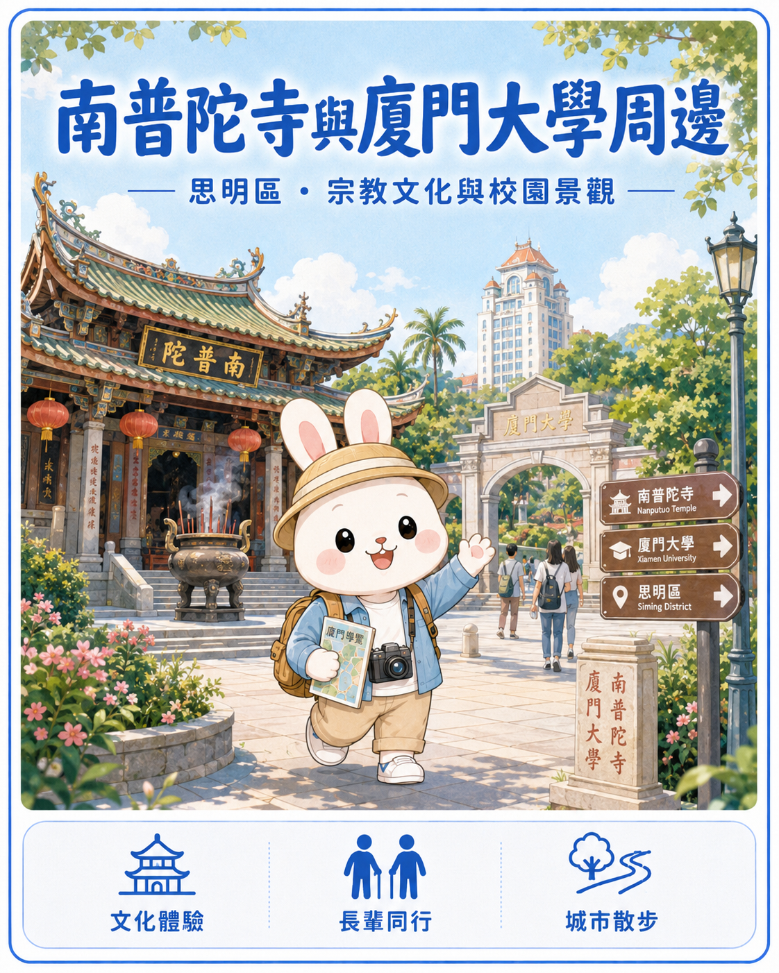 厦门城市与山海生活情境,作为南普陀寺与厦门大学周边旅游介绍的版面图片