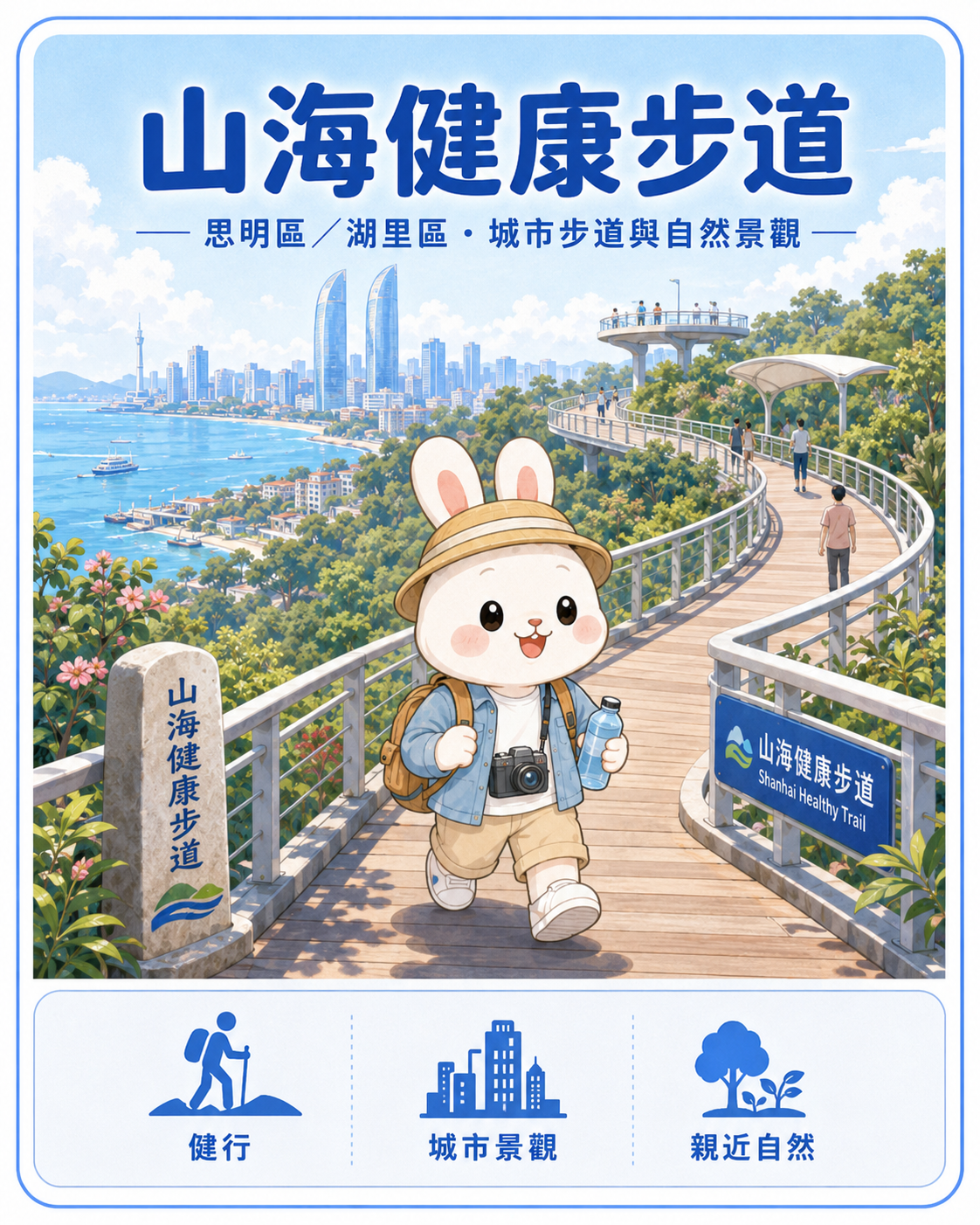 厦门城市与山海生活情境,作为山海健康步道旅游介绍的版面图片