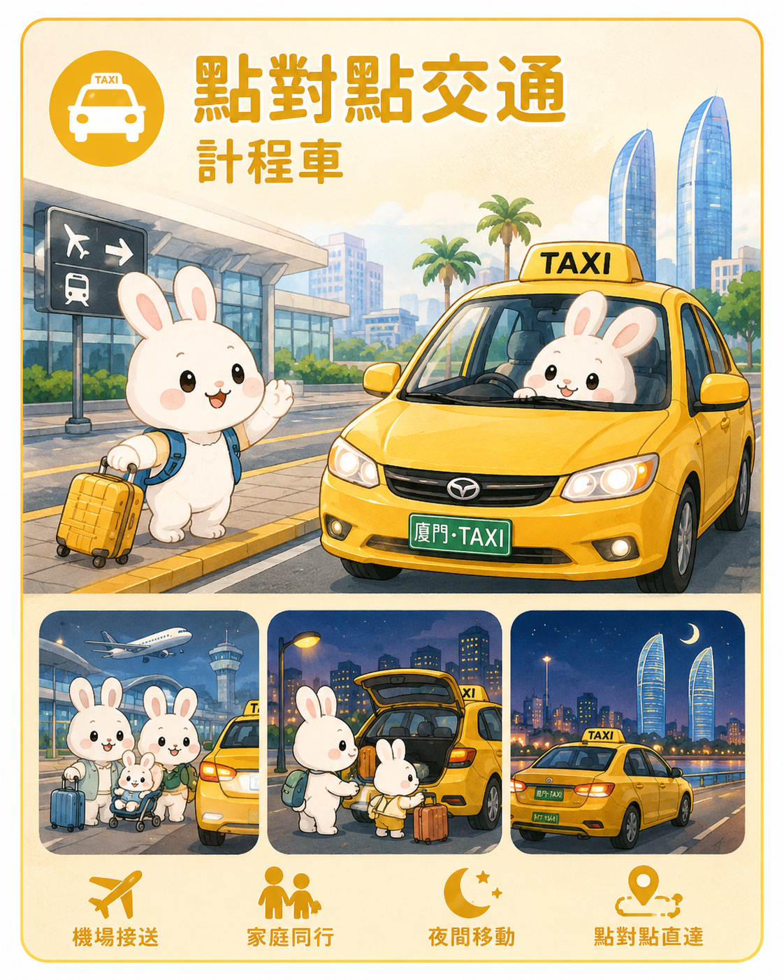 计程车与厦门城市交通情境示意